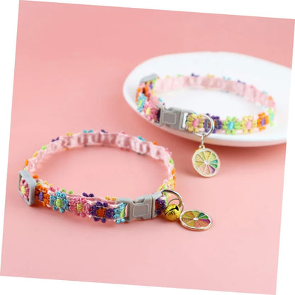Adjustable Pet Collar with Bell - Colorful Paw Print for Cats & Puppies
