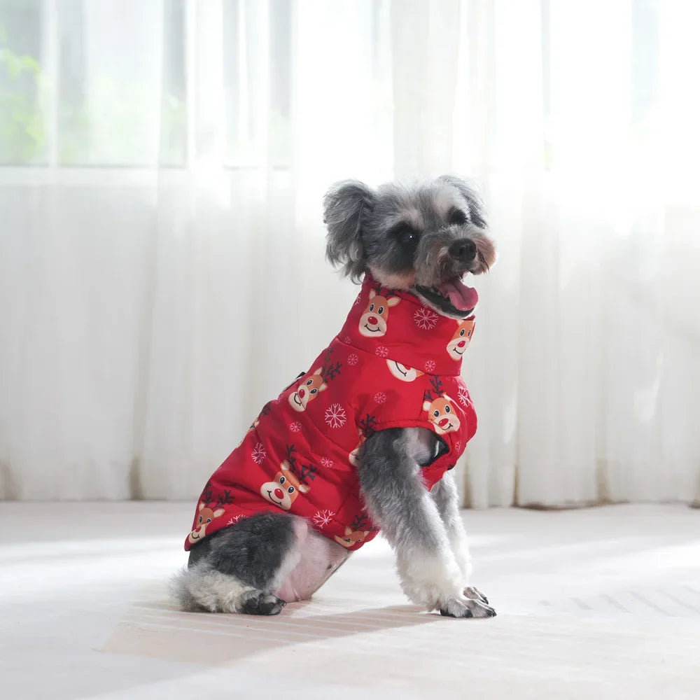 warm christmas dog jacket with d-ring for small and medium dogs