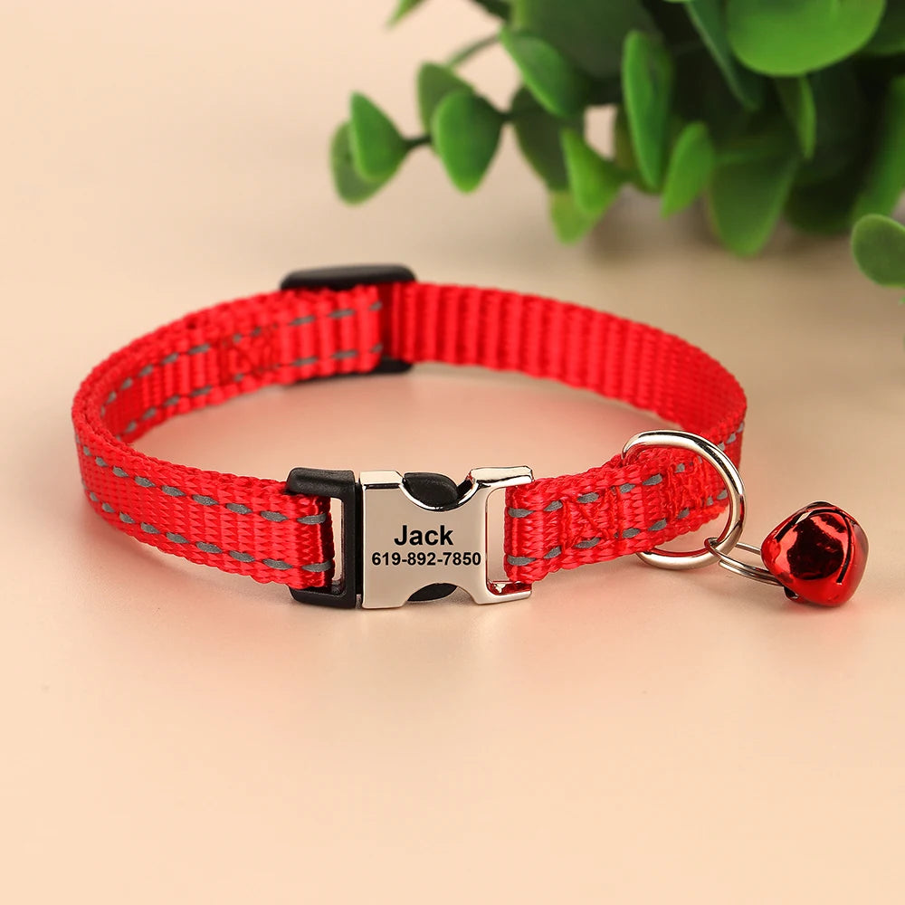 personalized cat collar with bell - free engraved, breakaway safe