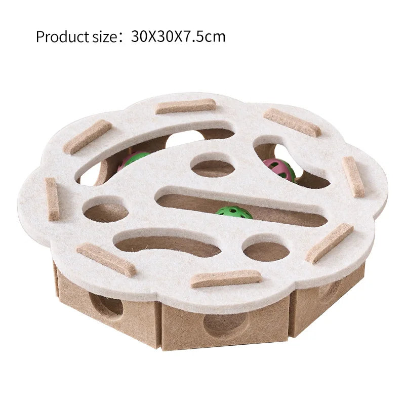 interactive felt cat puzzle toy – maze tunnel with bell ball