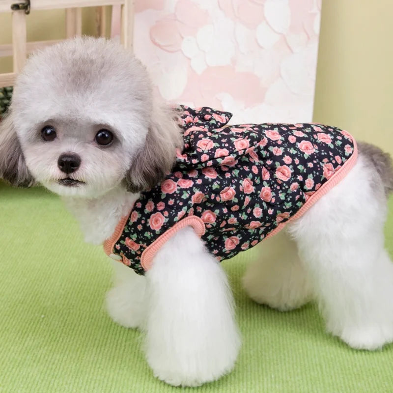 floral winter pet coat for puppies and cats warm plush jacket