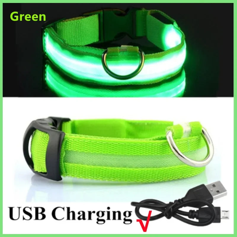 3 modes rechargeable led dog collar - adjustable night safety glow collar