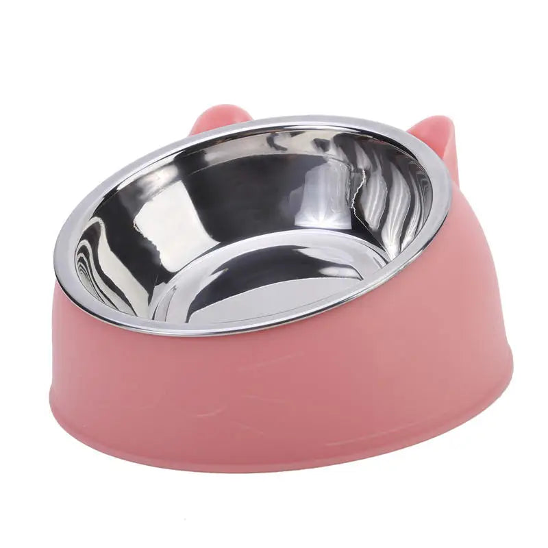 inclined stainless steel cat bowl – tilted feeding dish for pets