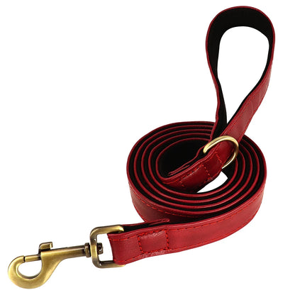 Padded Leather Dog Collar and Leash Set with Custom Nameplate Tag