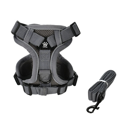 Breathable Puppy Harness Leash Set with Reflective Chest Strap Vest