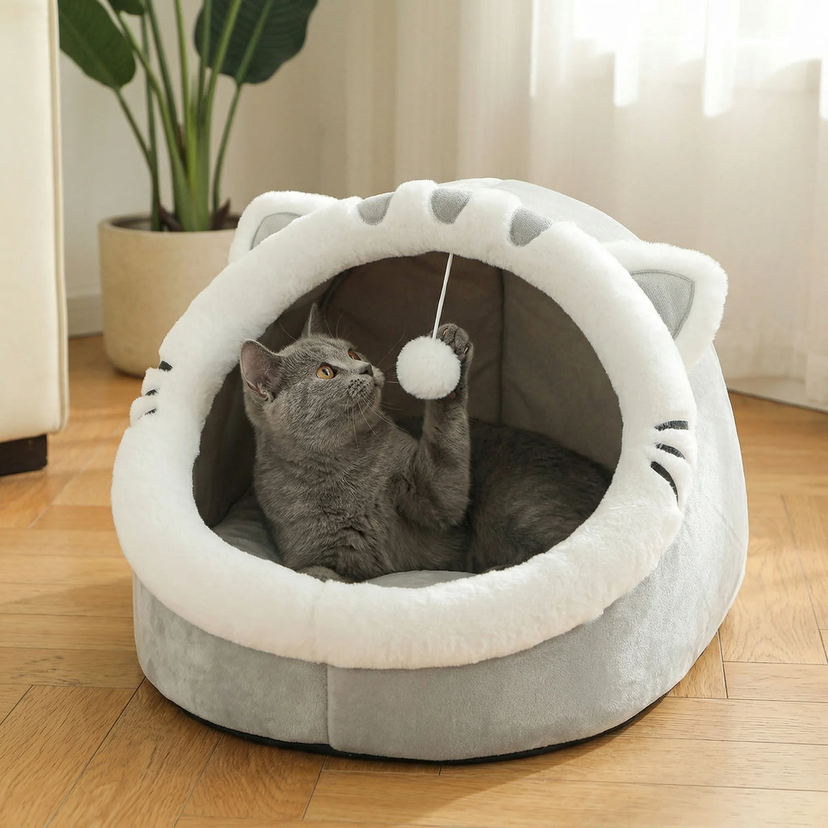cozy cave cat bed – warm plush tent for deep, comfortable sleep