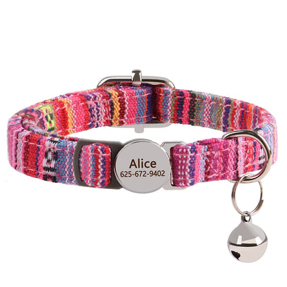 Personalized Cat Collar with Bell - Free Engraved, Breakaway Safe