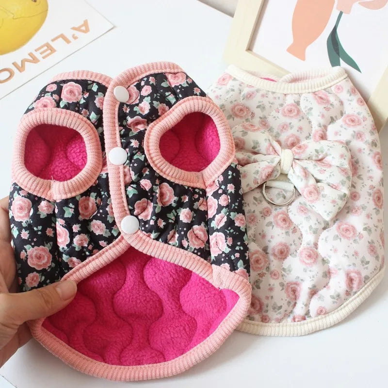 floral winter pet coat for puppies and cats warm plush jacket