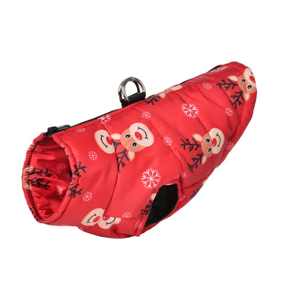 Warm Christmas Dog Jacket with D-Ring for Small and Medium Dogs