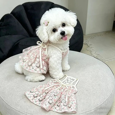 Cherry Blossom Princess Dog Skirt - Soft, Breathable Small Dog Dress