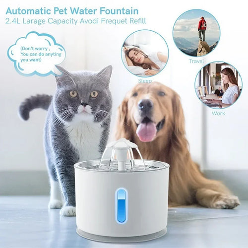 2.4L Stainless Steel Cat Water Fountain with USB Power and Night Light