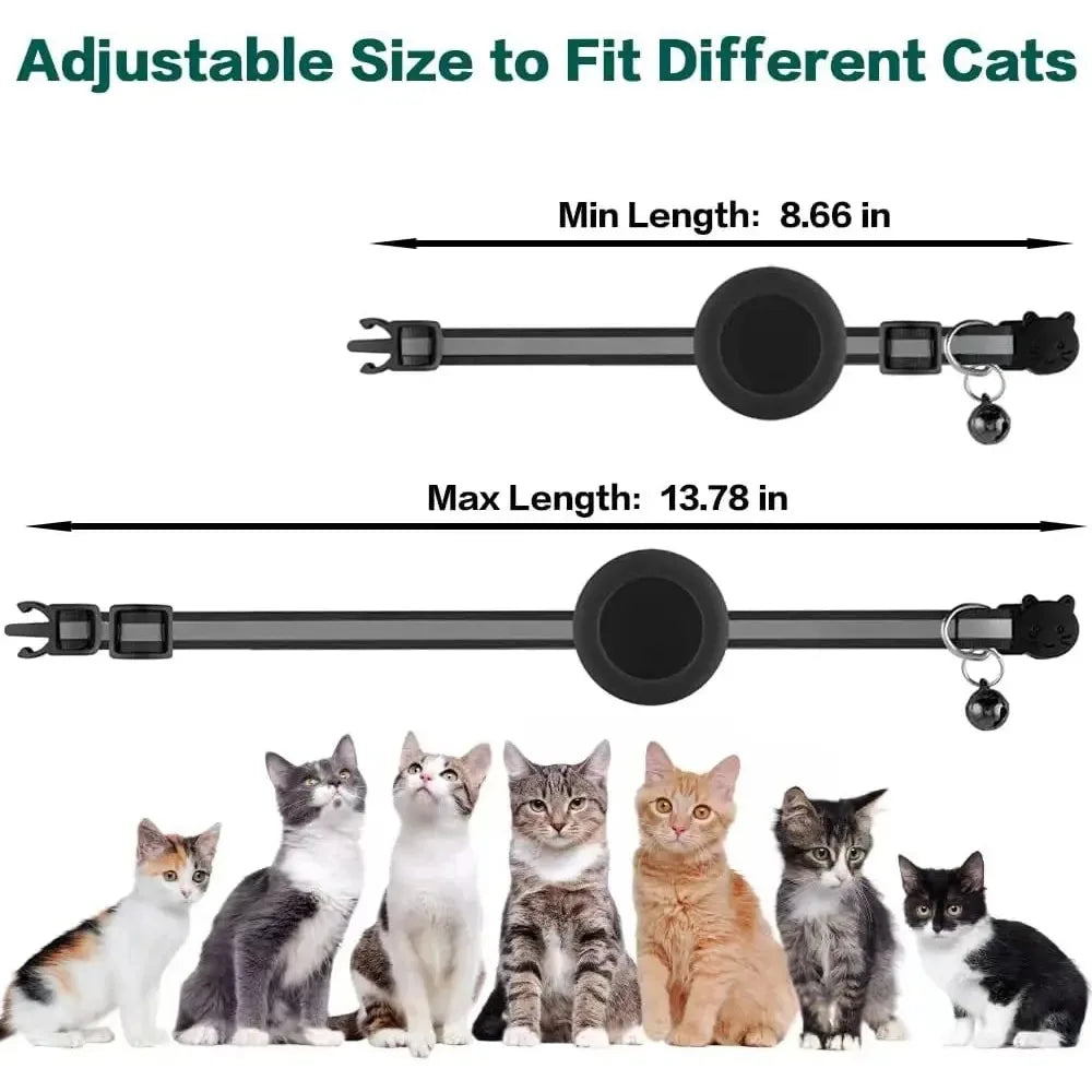 reflective cat collar with bell - breakaway airtag holder for cats