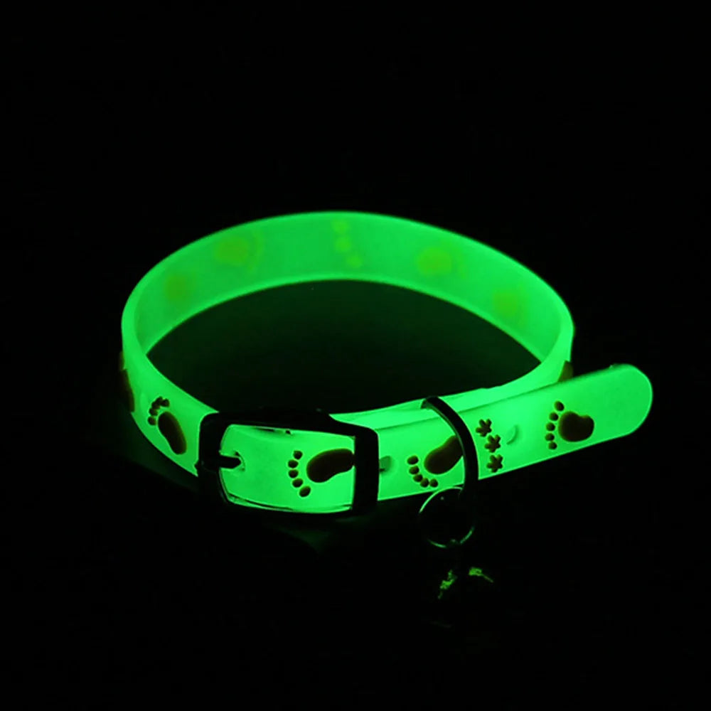 glow-in-the-dark cat & puppy collar with bell - silicone anti-loss collar