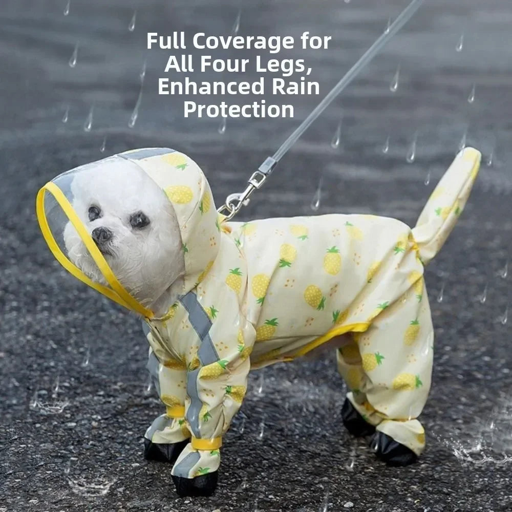 waterproof puppy raincoat four leg hooded reflective with tail cover