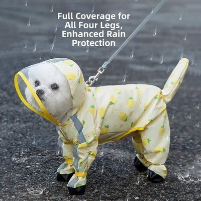 Waterproof Puppy Raincoat Four Leg Hooded Reflective with Tail Cover