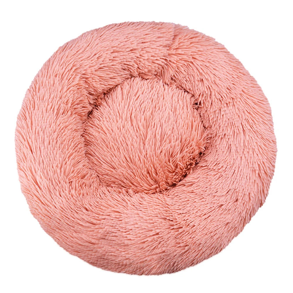 round plush dog bed, warm non-slip washable bed for dogs & small cats