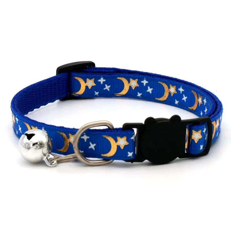 adjustable pet collar with bell - colorful paw print for cats & puppies
