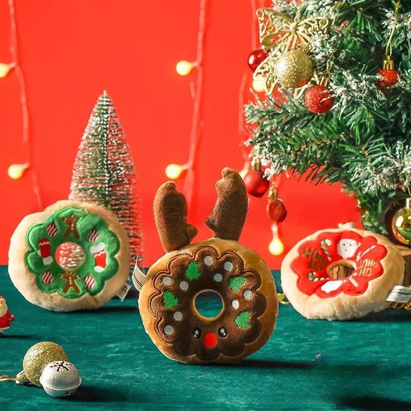 fleece christmas plush dog toy with teddy, kitten and puppy friends