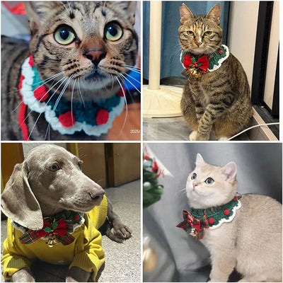 Crocheted Christmas Cat Bow Tie Collar for Kittens and Puppies