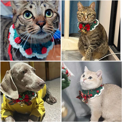 Crocheted Christmas Cat Bow Tie Collar for Kittens and Puppies