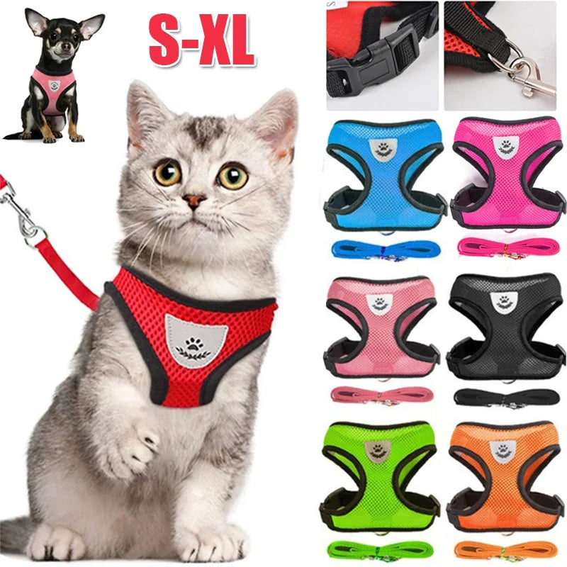 breathable mesh cat & dog harness with leash – reflective vest