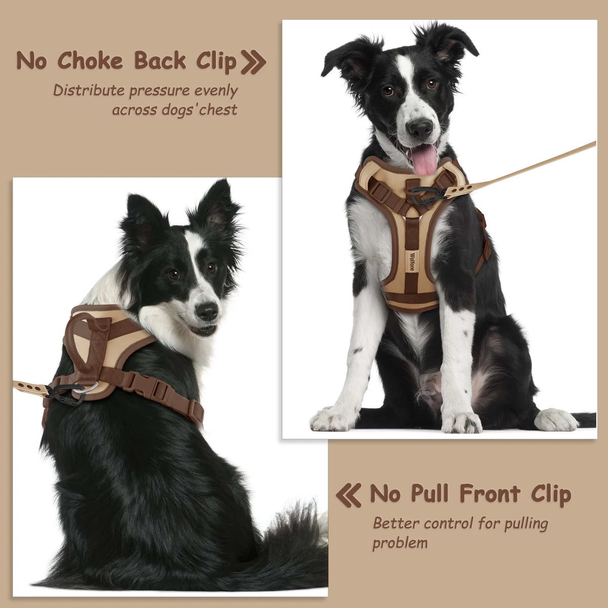 luxury chocolate no-pull dog harness for small, medium, large dogs