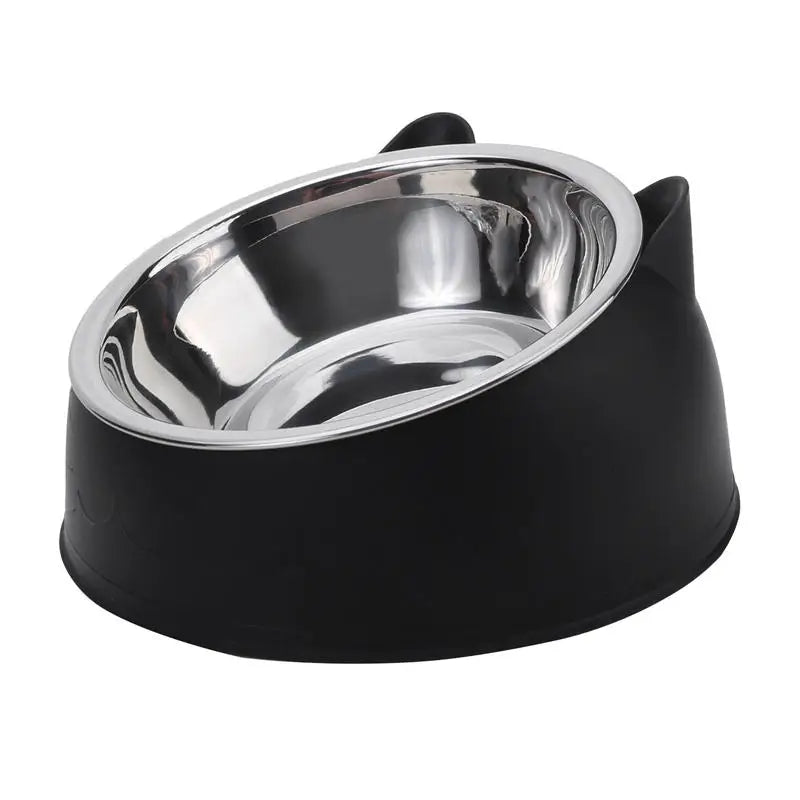 inclined stainless steel cat bowl – tilted feeding dish for pets