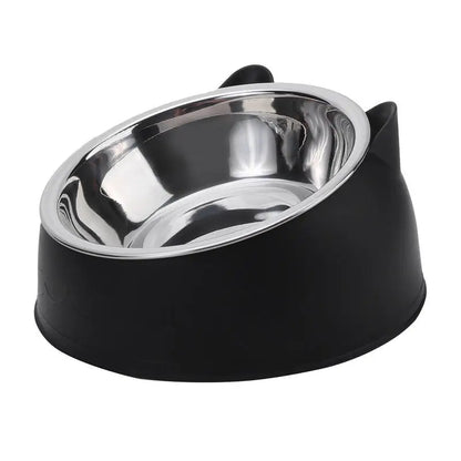 Inclined Stainless Steel Cat Bowl – Tilted Feeding Dish for Pets