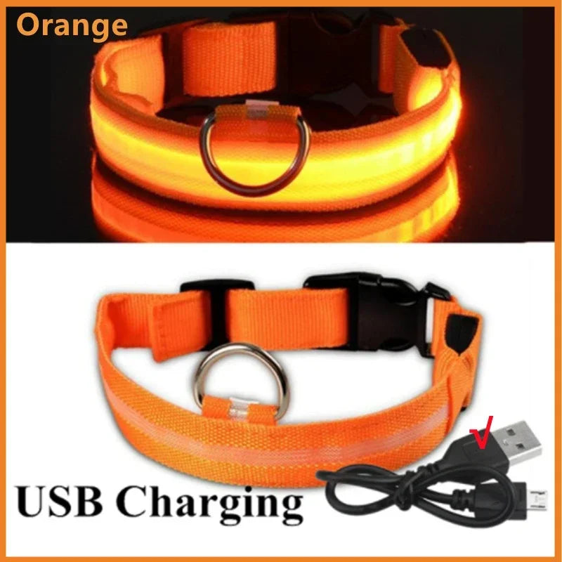 3 modes rechargeable led dog collar - adjustable night safety glow collar