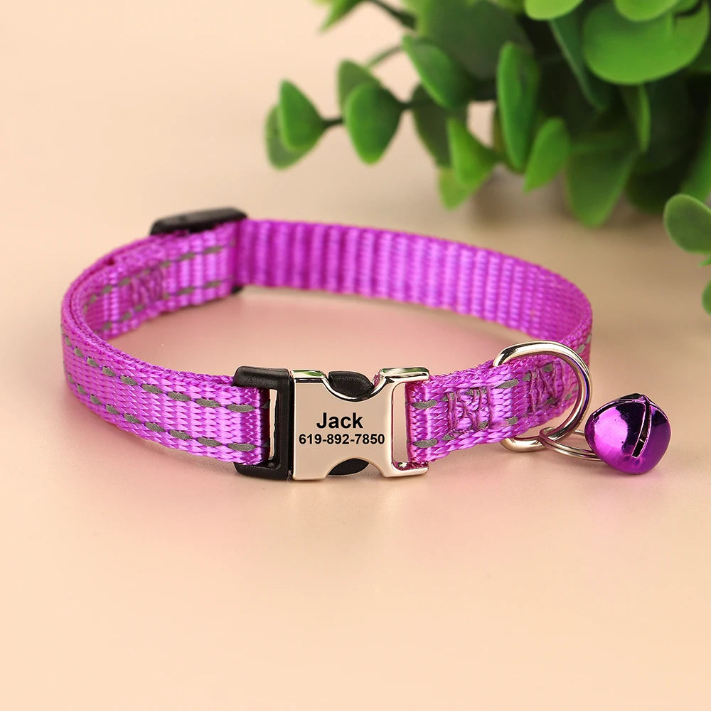 personalized cat collar with bell - free engraved, breakaway safe