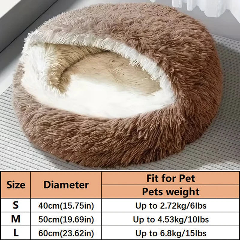 cozy shell-shaped plush cat bed, warm semi-enclosed nest for puppies