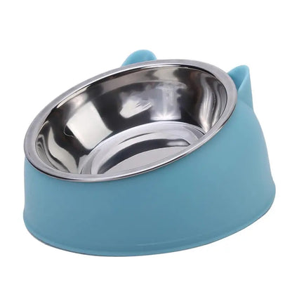 Inclined Stainless Steel Cat Bowl – Tilted Feeding Dish for Pets