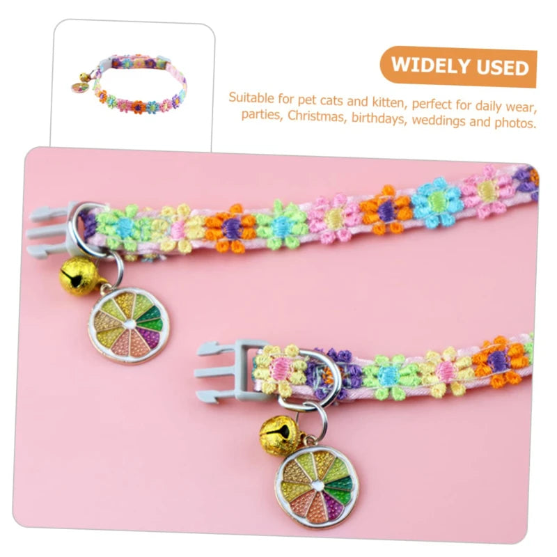 adjustable pet collar with bell - colorful paw print for cats & puppies