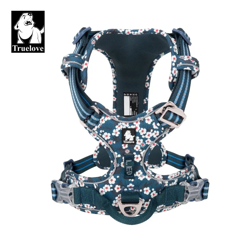 floral cotton no-pull dog harness with padded comfort, adjustable