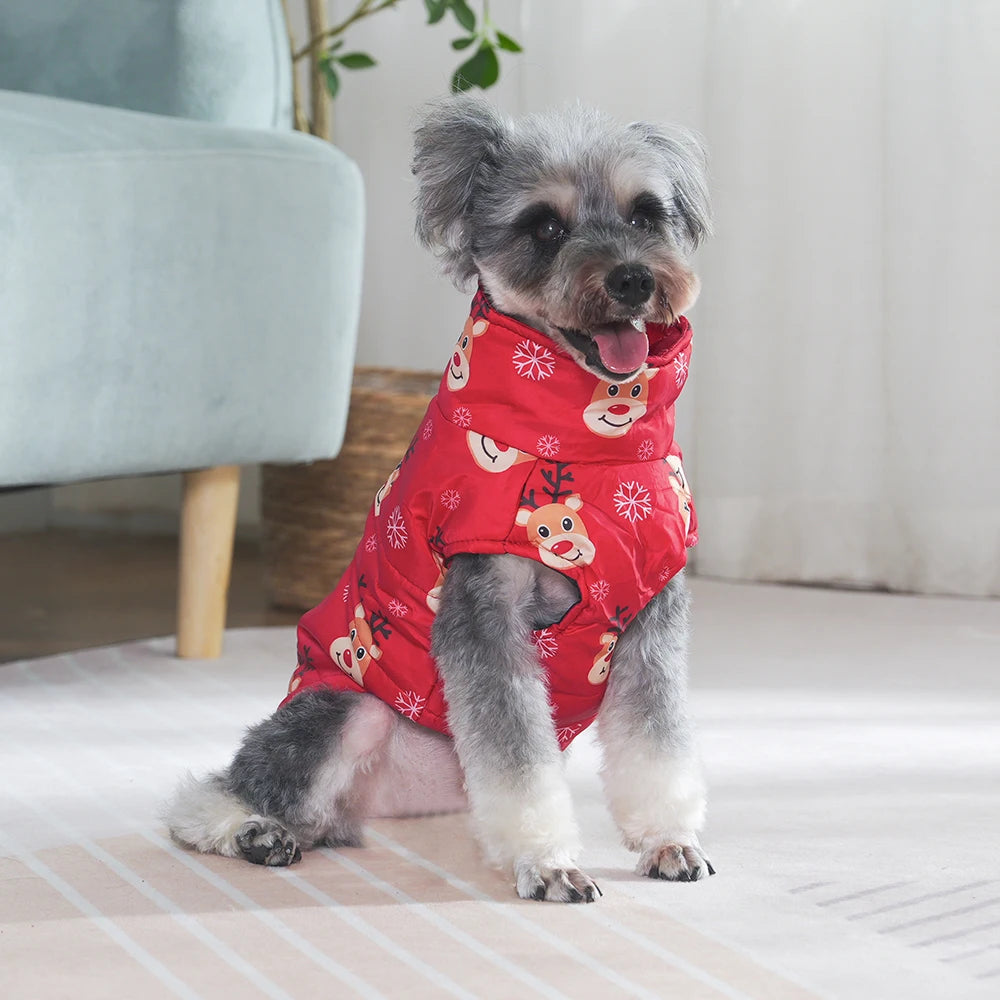 warm christmas dog jacket with d-ring for small and medium dogs