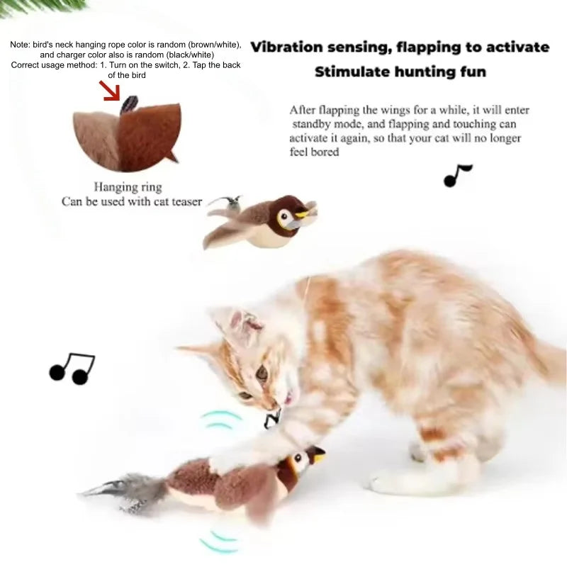interactive plush bird cat toy - rechargeable chirping & flapping