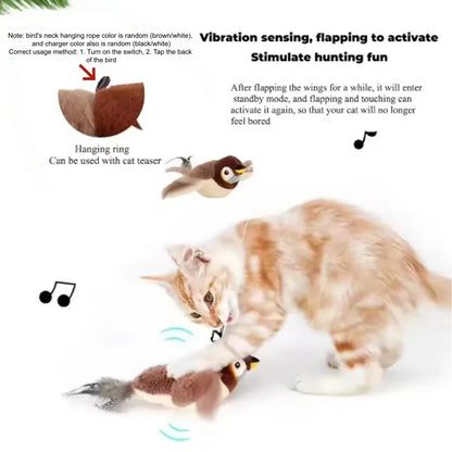 Interactive Plush Bird Cat Toy - Rechargeable Chirping & Flapping