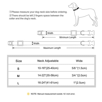 Custom Engraved Nylon Dog Collar for Small, Medium, and Large Dogs