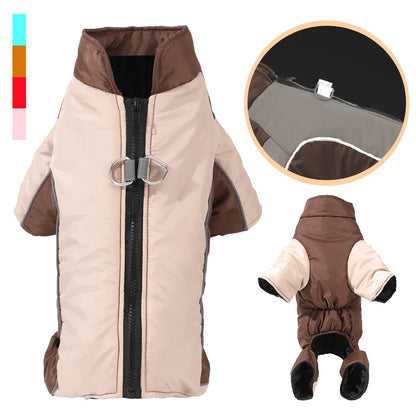 Warm Waterproof Pet Jumpsuit with D-Ring, Reflective Winter Dog & Cat Coat
