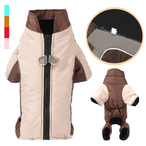 Warm Waterproof Pet Jumpsuit with D-Ring, Reflective Winter Dog & Cat Coat