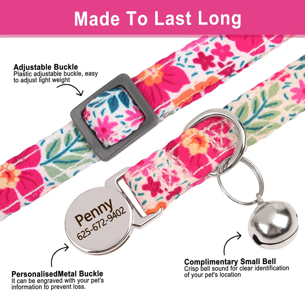 personalized cat collar with bell - free engraved, breakaway safe
