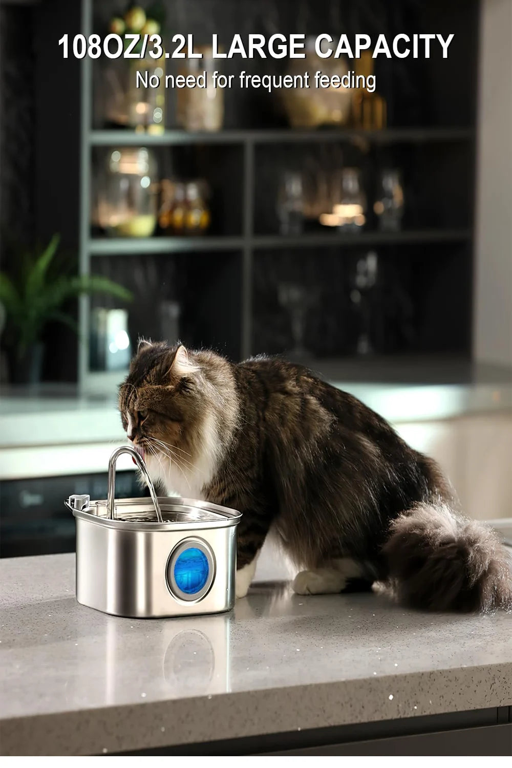 3.2l stainless steel automatic pet water dispenser with visual window