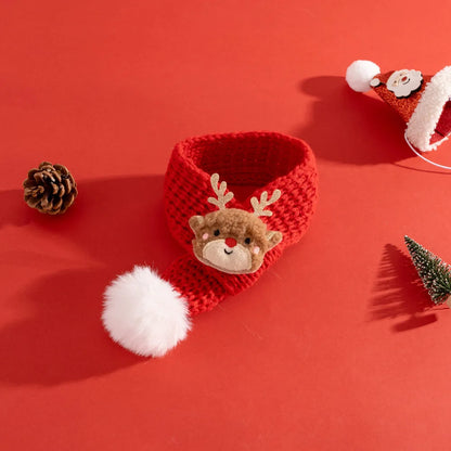 Soft Red Christmas Cat Hat and Scarf with Adjustable Chin Strap