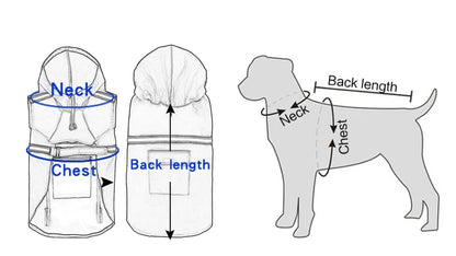 Large Dog Waterproof Hooded Raincoat Reflective Windproof Cloak Style