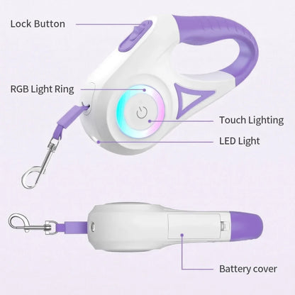 LED Retractable Pet Leash with Light for Small to Big Dogs and Cats