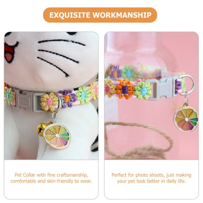 Adjustable Pet Collar with Bell - Colorful Paw Print for Cats & Puppies
