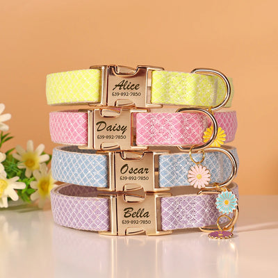 Personalized Bling Dog Collar - Free Engraved ID Tag & Flower Charm