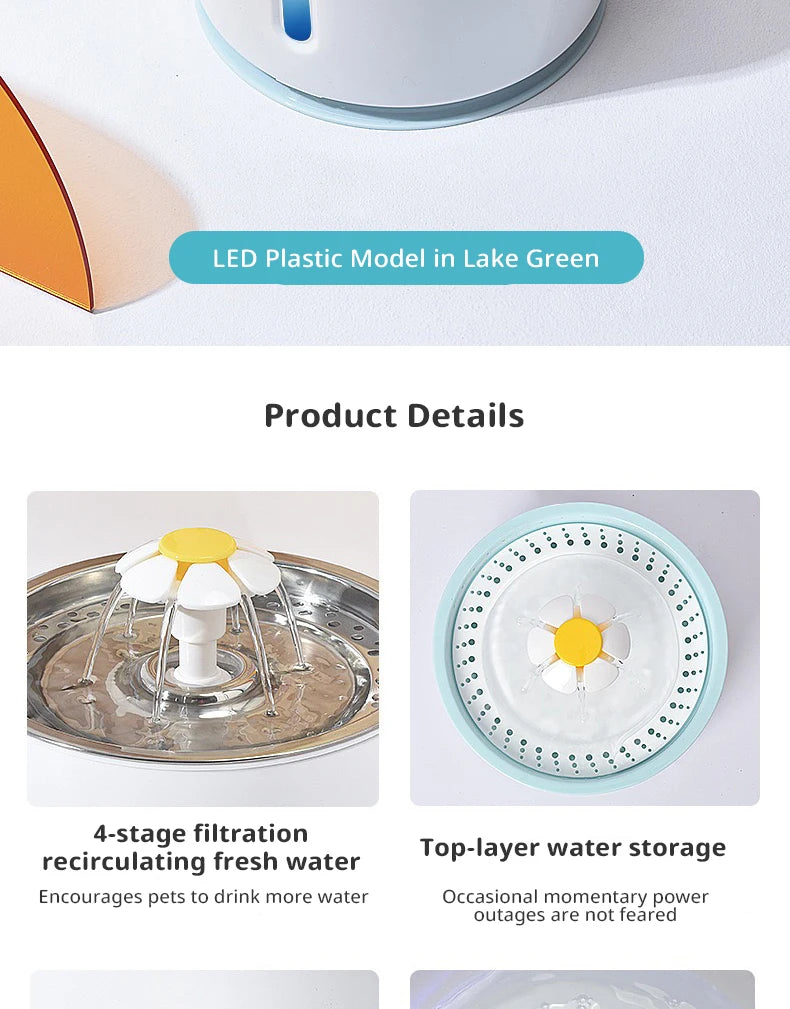 2.4l stainless steel cat water fountain with usb power and night light