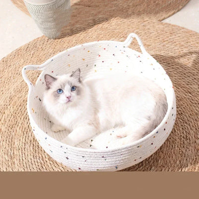 Woven Rattan Cat Bed – Breathable Summer Scratch-Resistant Nest