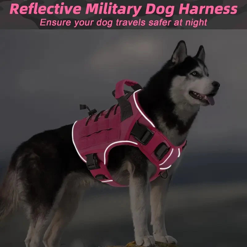 adjustable no-pull tactical dog harness with handle, reflective trim